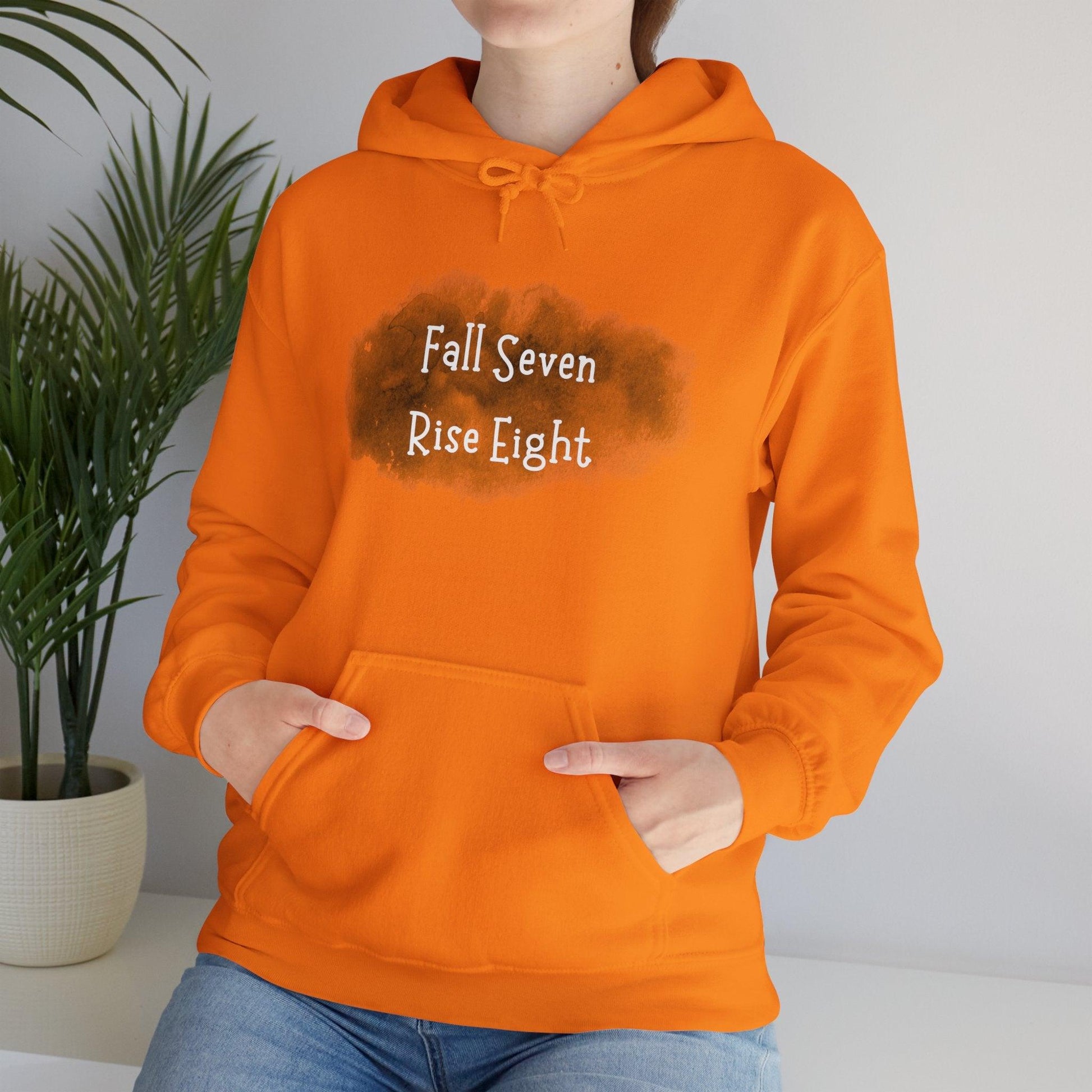 Inspirational Hoodie - Fall Seven Times, Rise Eight - Motivational Resilience Quote | CreoVibe | Price: $35.00 | Shop Now