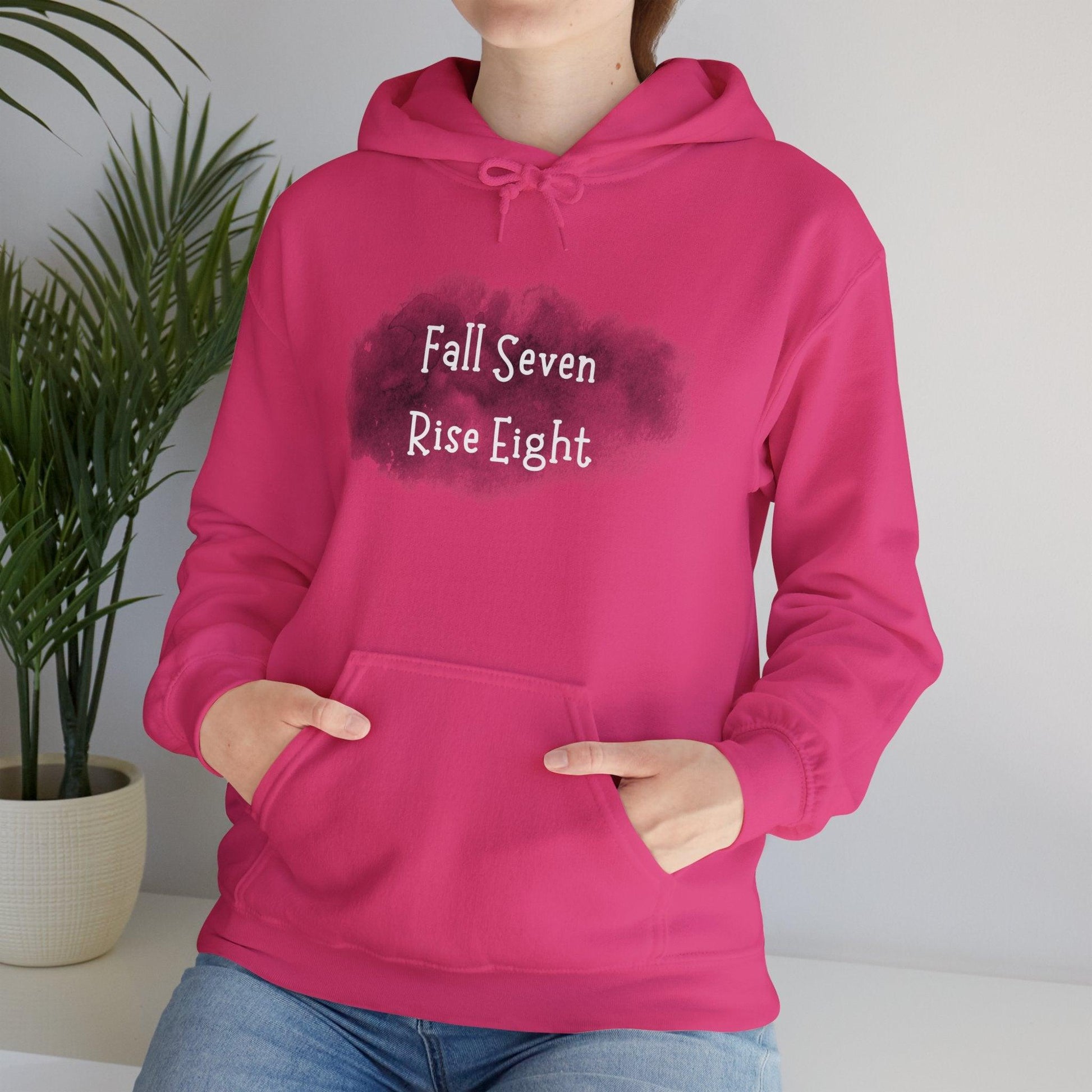 Inspirational Hoodie - Fall Seven Times, Rise Eight - Motivational Resilience Quote | CreoVibe | Price: $35.00 | Shop Now