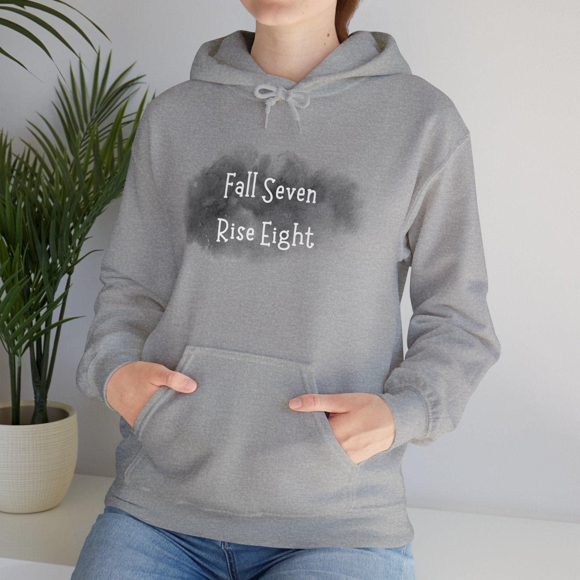 Inspirational Hoodie - Fall Seven Times, Rise Eight - Motivational Resilience Quote | CreoVibe | Price: $35.00 | Shop Now