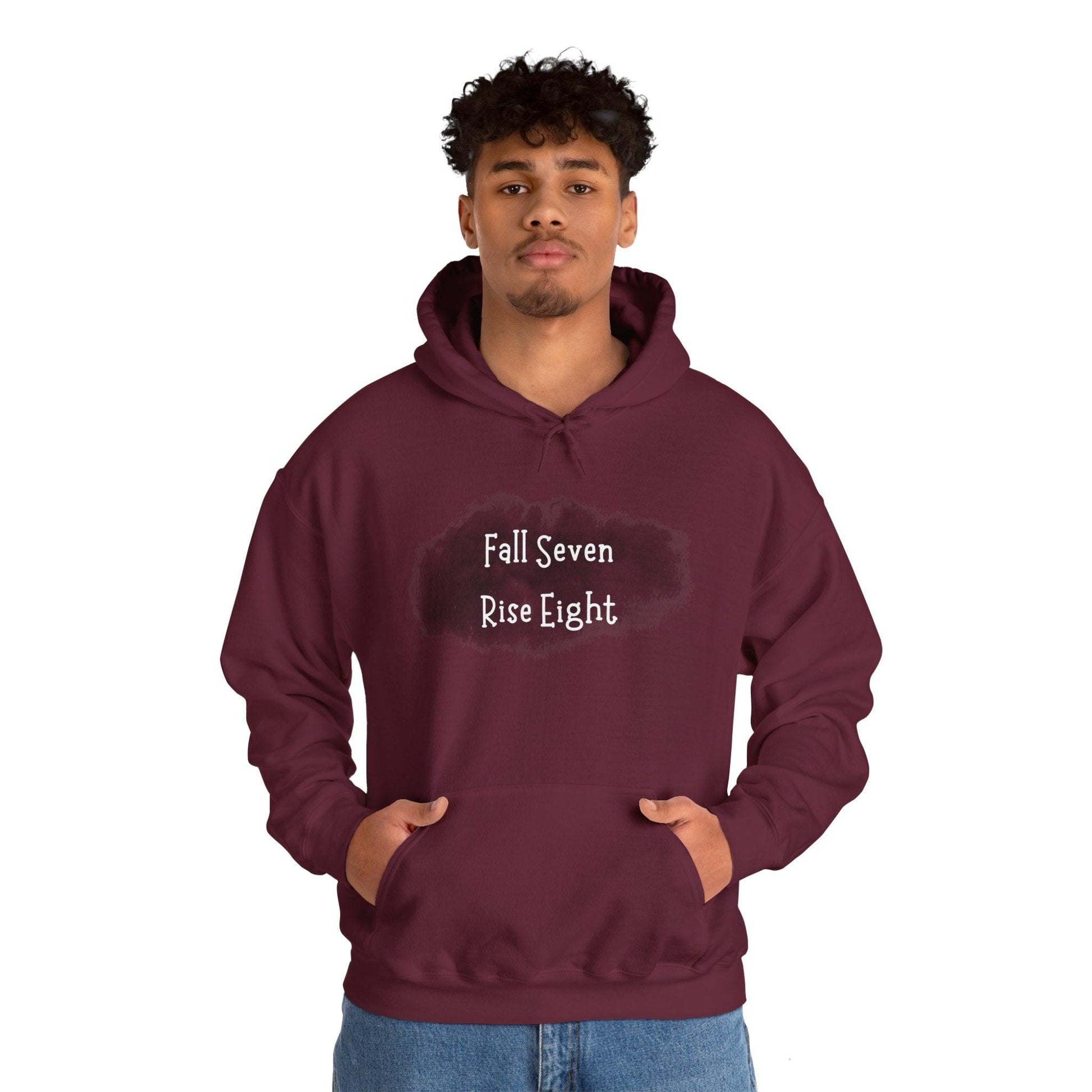 Inspirational Hoodie - Fall Seven Times, Rise Eight - Motivational Resilience Quote | CreoVibe | Price: $35.00 | Shop Now